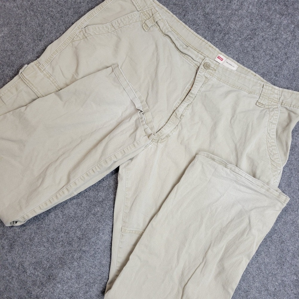 Wrangler Cargo Pants Mens 42x32 Tan Stretch Relaxed Fit Pocket Hiking Outdoor